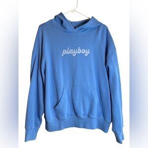 Playboy PacSun Hoodie Size Small Blue “Wish You Were Here” Graphic Pullover